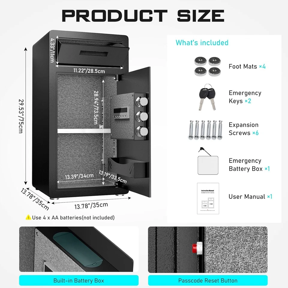 6.5 Cu Safe Box, Large Drop Safe for Business, Money Box with Digital Keypad - Image 2 of 4