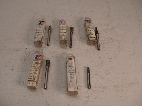 Lot of 5 -USA Made  Rotary Burr Set,  Rotary Bits, 1/4" Shaft Triumph