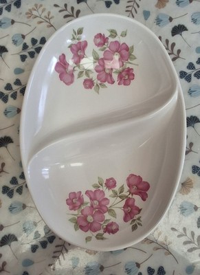 Vintage 70er Melamin geteilt Servierschale oval Rosenmuster Retro guter Zustand