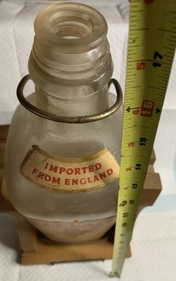 Vintage Empty BEEFEATER Gin One Gallon Bottle With Pouring Cradle Wooden Import