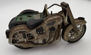 Marusan (Japan) 1950's Tin SUNBEAM MOTORCYCLE with SIDECAR For Parts or Repair