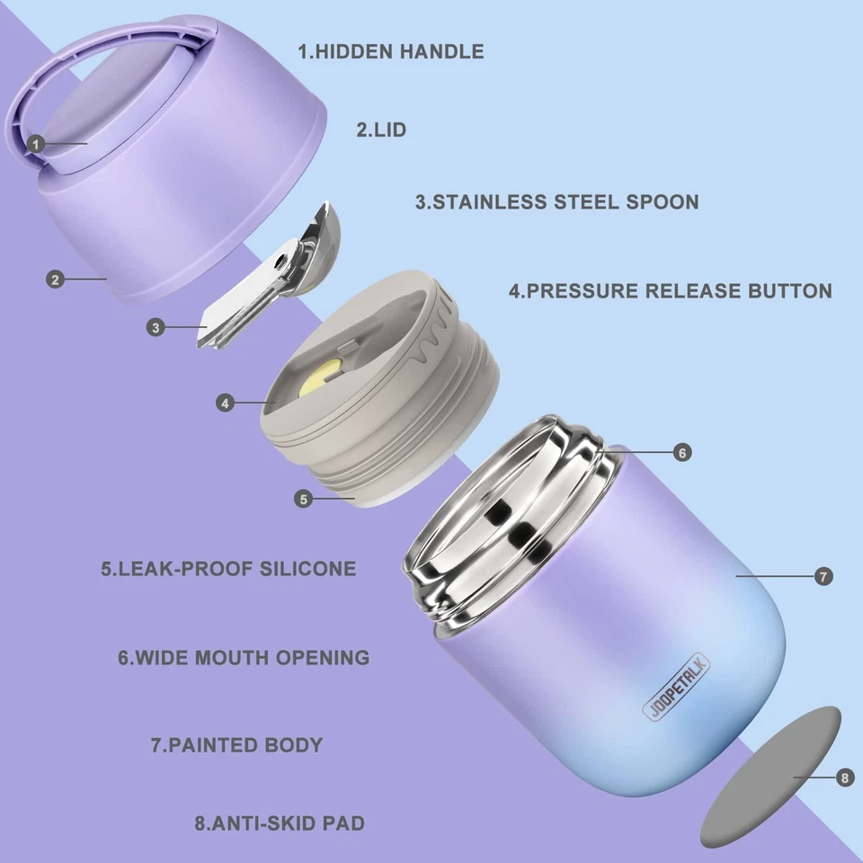 Contenedores de almuerzo aislados de 17 oz tarro de comida caliente, termo de almuerzo de boca ancha para Ho... Foto 2 de 4