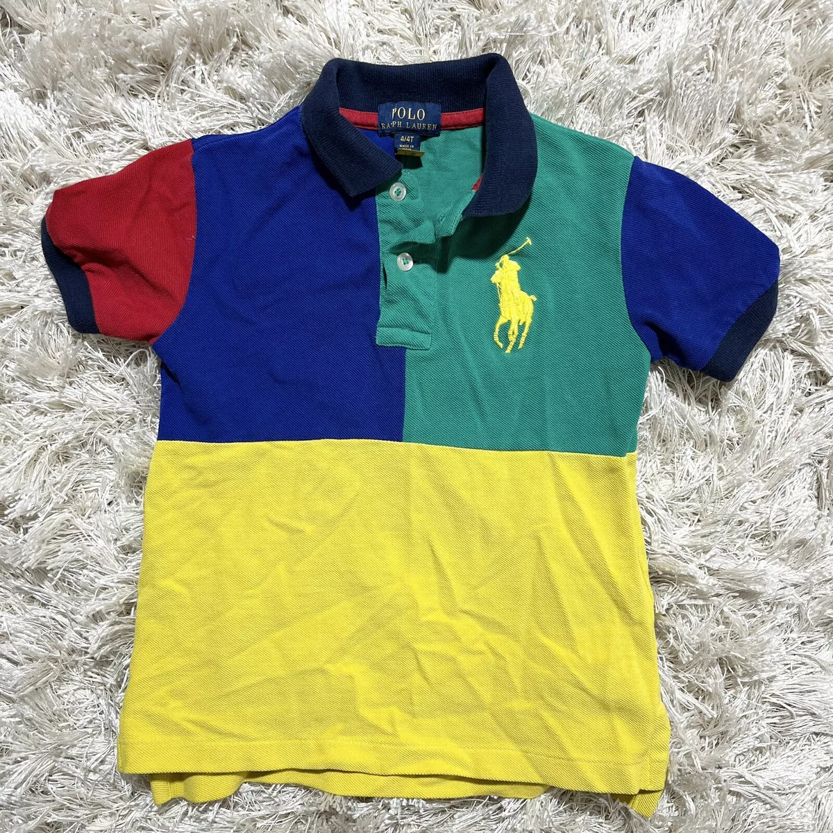 Polo Ralph Lauren Color Block Red Blue Green Yellow Big Pony Polo Shirt Boys 4T
