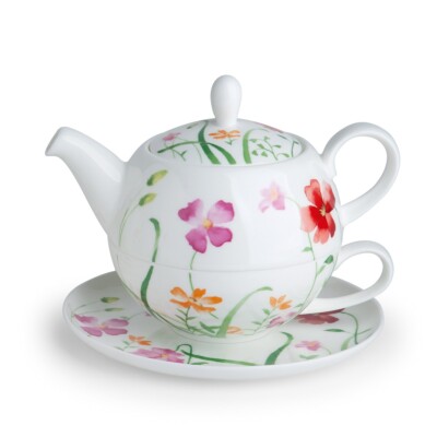 Tea For One Set Lotta Bone China Porzellan Teekännchen, Tasse, Untertasse
