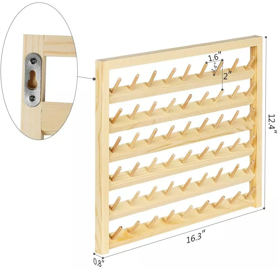 Wall Mounted 54-Spool Sewing Thread Rack Holder Wooden Organizer
