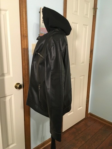 Women’s Route 66 Faux Black Leather Removable Hooded, Zip Front Jacket - Picture 4 of 9