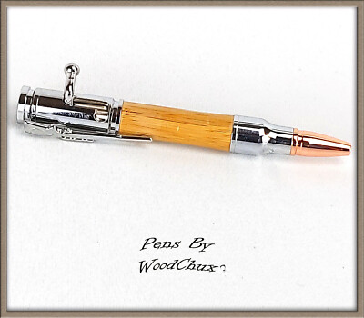 Handmade Chrome Writing Pen Mini Bolt Action Bamboo Wood Hunting SEE VIDEO 755
