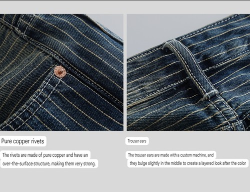 Men's Vintage American Retro Amekaji Style Wabash Striped Denim Workwear Pants - Picture 8 of 20
