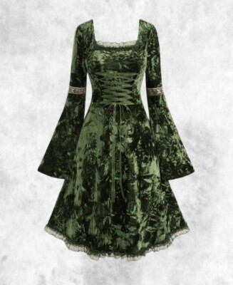 Neu Gothic grün Crushed Samt Korsett vorne Spitze Trim Kleid Gr 2XL 20 22 24
