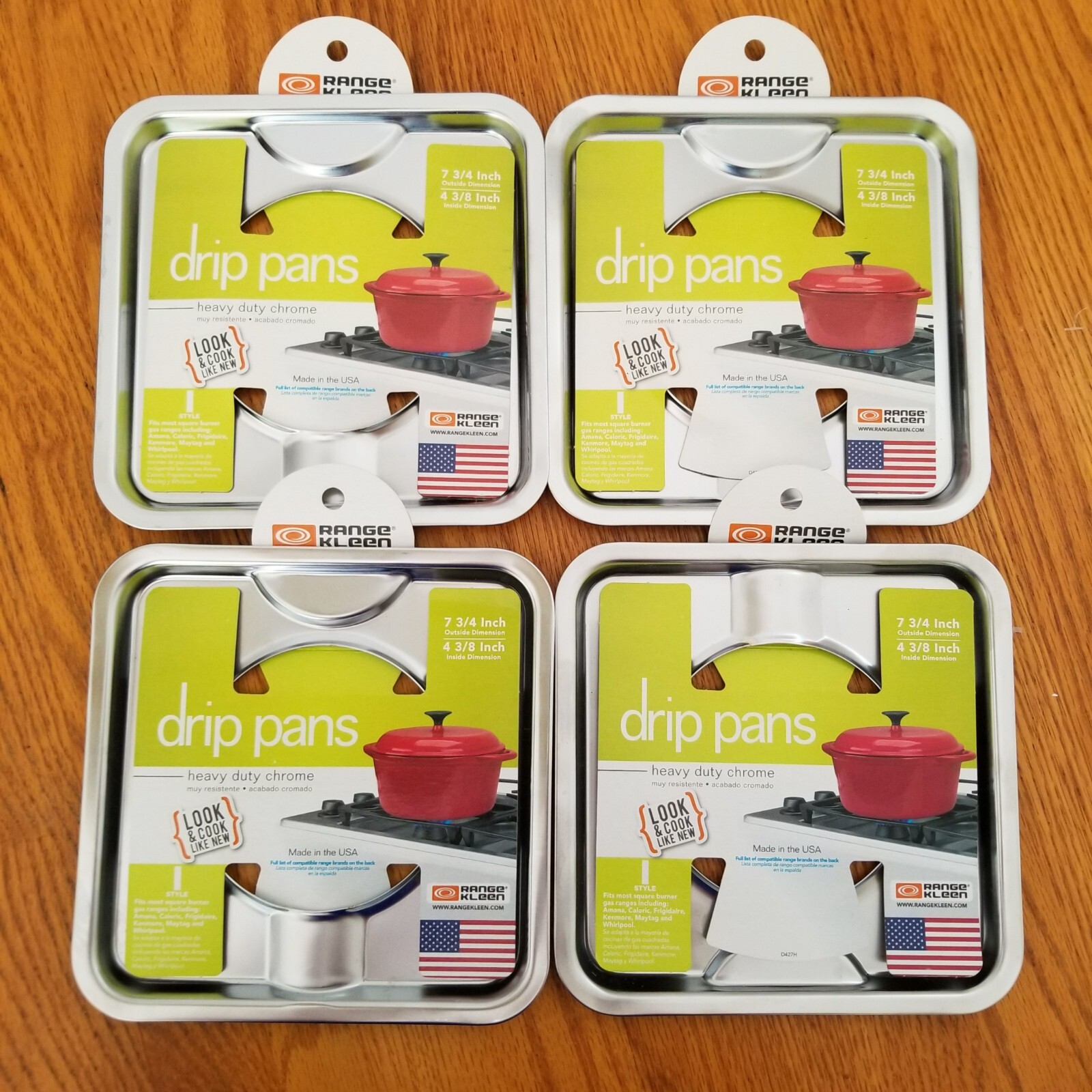 Gas Range Drip Pans x4 Square Heavy Duty Chrome Fits Ranges in