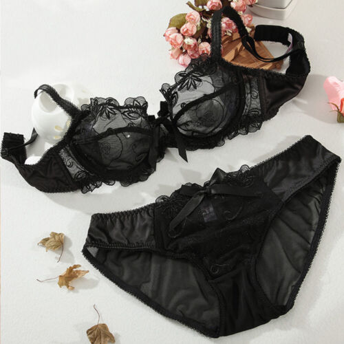 Ladies Bras Set Ultra-thin Non Padded Underwired Brassiere Sissy Sexy Lingerie - Picture 8 of 37