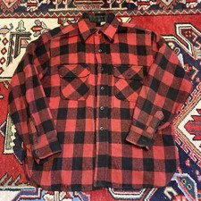 Vintage 60s 70s Red Plaid Buffalo Check Wool Blend Flannel Shirt Sz L Distressed