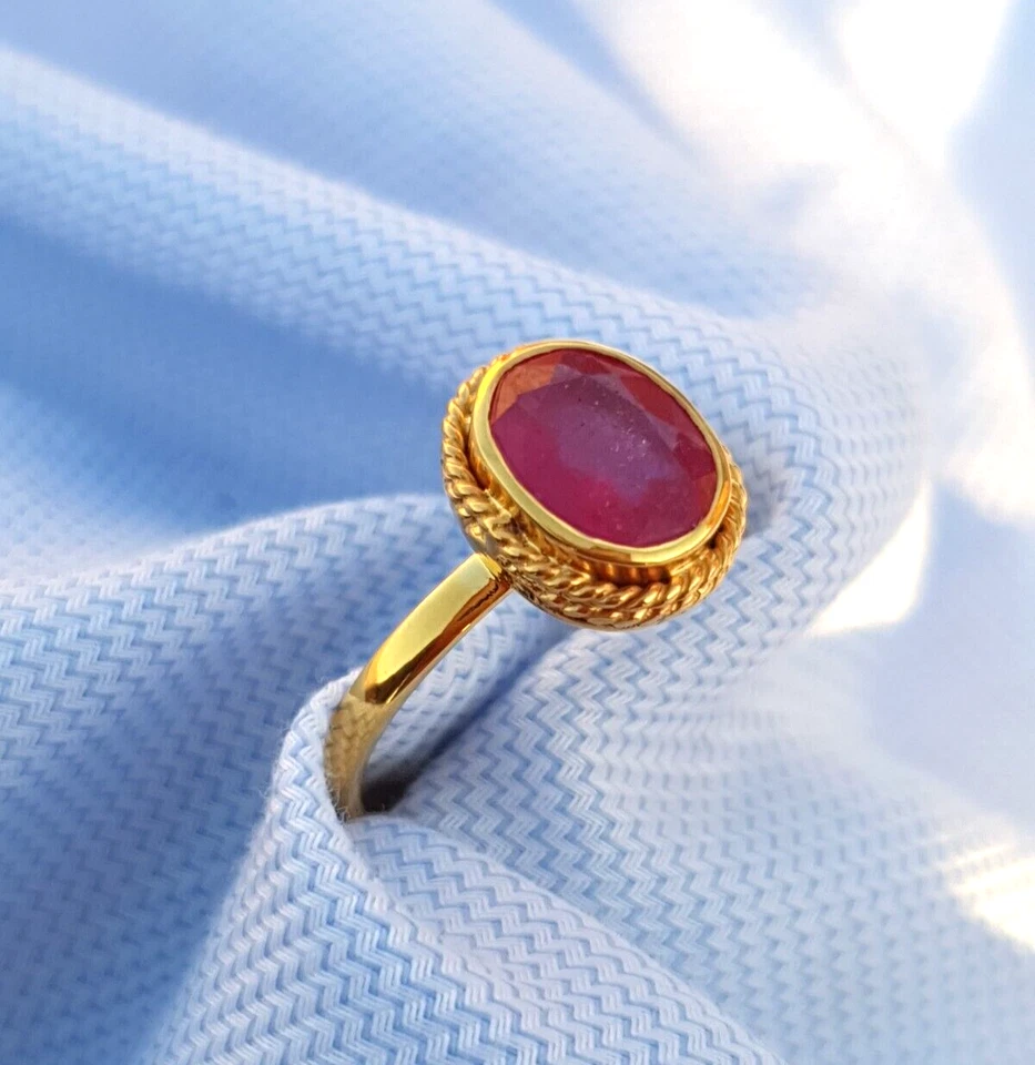 Pink Ruby Gold Band Ring, Boho Ruby Ring, Ruby Gold Ring For Women, Gift For Her - Image 4 of 4