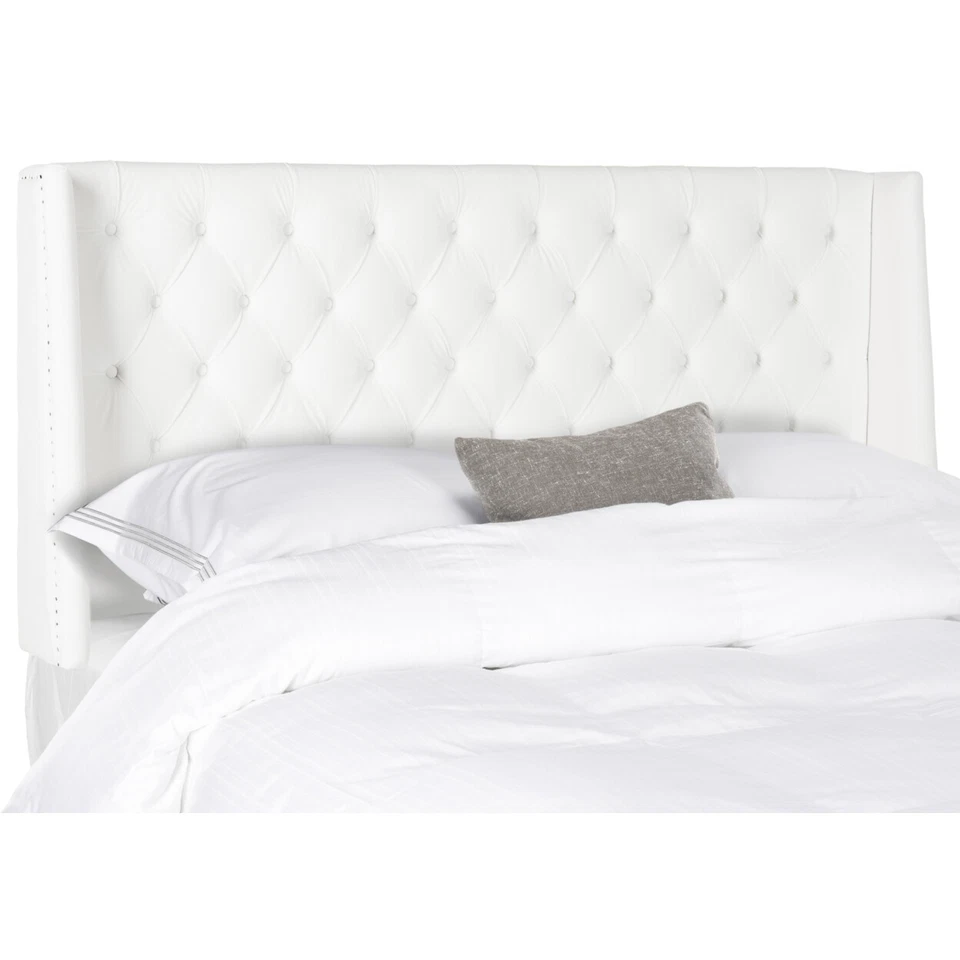 SAFAVIEH London Tufted Winged Headboard Flat Nail Head | White | Queen | - Image 3 of 4