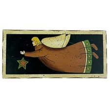 Vintage Folk Art Flying Angel Wall Decor Plaque Sign Wood Primitive Rustic 9"