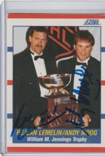 Rejean Lemelin & Andy Moog Autograph 1990-91 Score Hockey Card