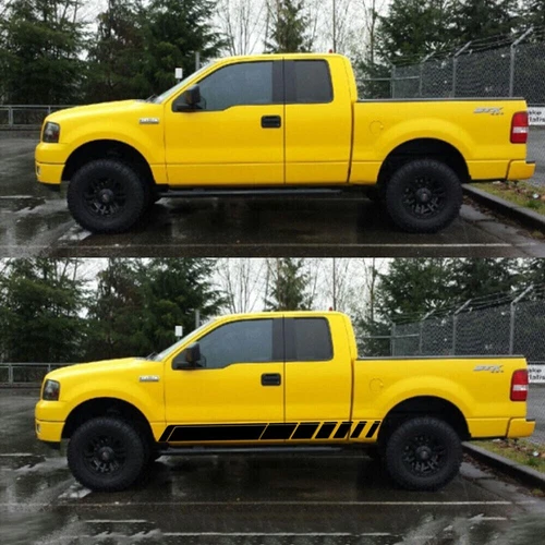 2x Black Truck Side Door Skirt Vinyl Sticker Stripe Graphic For Ford F-150 Etc - Picture 3 of 6