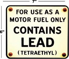 7" RUSTY CONTAINS LEAD GAS PUMP DECAL STATION GASOLINE PUMP LUBSTER TEXACO MOBIL
