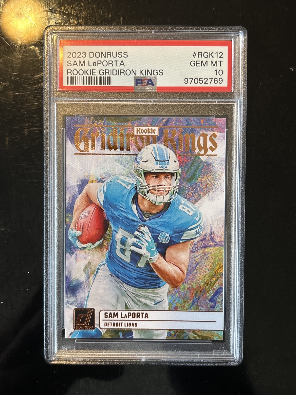 SAM LaPORTA 2023 PANINI DONRUSS ROOKIE GRIDIRON KINGS #RGK12 PSA 10 Rookie (RC)
