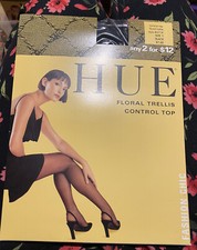 New HUE Control Top Black Floral trellis style 6719   Fashion Chic Pantyhose 1