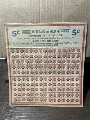 Fruit Cake And Pudding 5 Cent Punch Board Display Card Old Store Stock