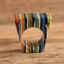 Sobral LEDA Pop Art Ring - Size 8 - Striped Resin plastic layered ring - Signed