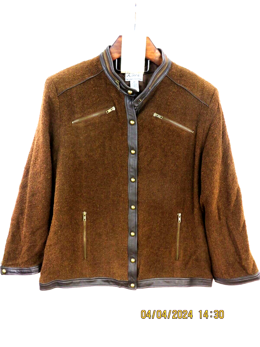 LINEA BY LOUIS DELL'OLIO SZ 2X Wool/Rayon/Nylon Brown Leather Trim