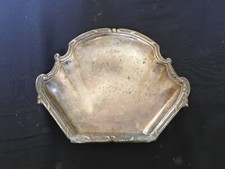 Scalloped Engraved Vintage Brass Silver-Plated Candy Serving Dish, Small Tray