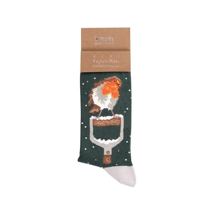 Festive Robin Soft Green Christmas Bamboo Socks – Wrendale 7-11 Socks & Gift Bag - Image 2