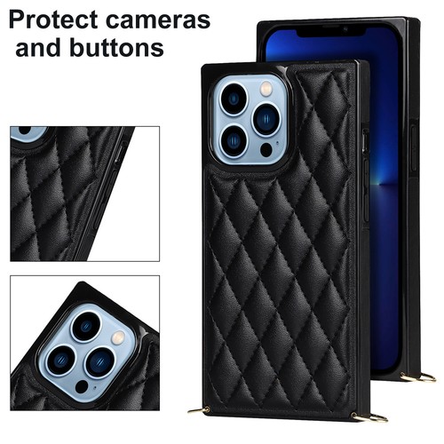 For iPhone 14 13 12 11 X 8 7 Anti-fall Luxury Leather Crossbody Phone Case+Strap - Photo 17 sur 64