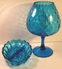 Vintage Aqua Blue Empoli Balloon Glass and Anchor Hocking Fairfield Relish Dish