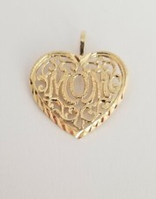 14k Yellow Gold Mom Pendant Heart Mother's Day Gift