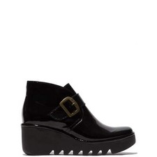 Fly Birt397 Ladies Atlantis Black Patent Leather Touch Fastening Ankle Boots