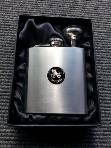 CAPRICORN Astrology Zodiac Star Sign Hipflask Brushed Stainless Steel Gift Idea - Photo 1/2