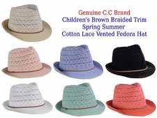 C.C Children's Brown Braided Trim Spring Summer Cotton Lace Vented Fedora CC Hat