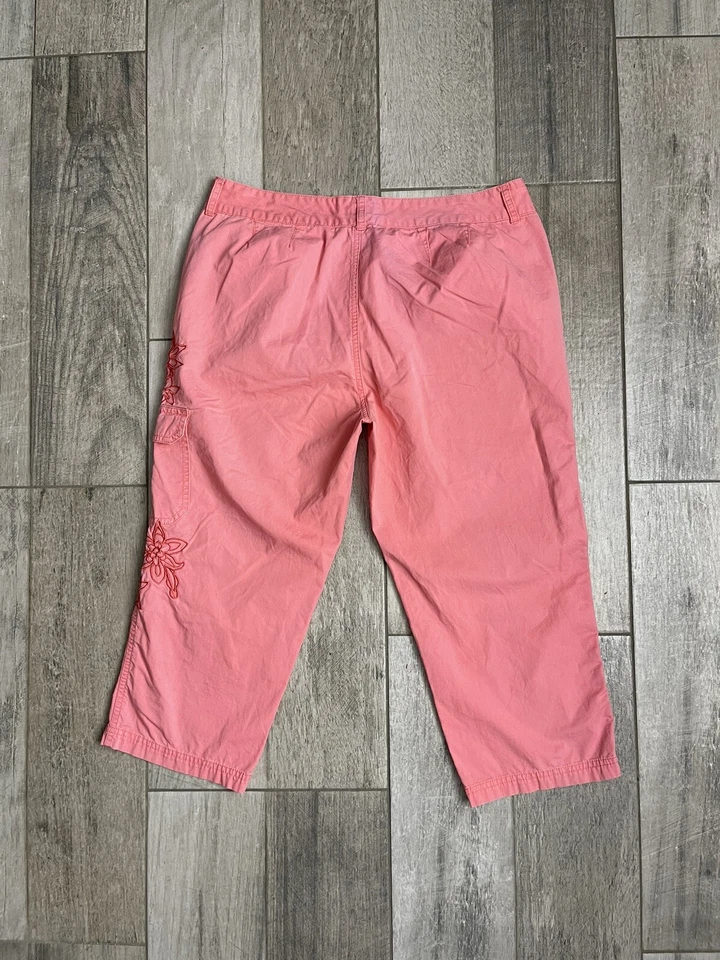 Pantalones Capri Caribbean Joe Mujer Talla 12 P Pequeño Rosa Floral Bordado 33X20 Foto 2 de 4