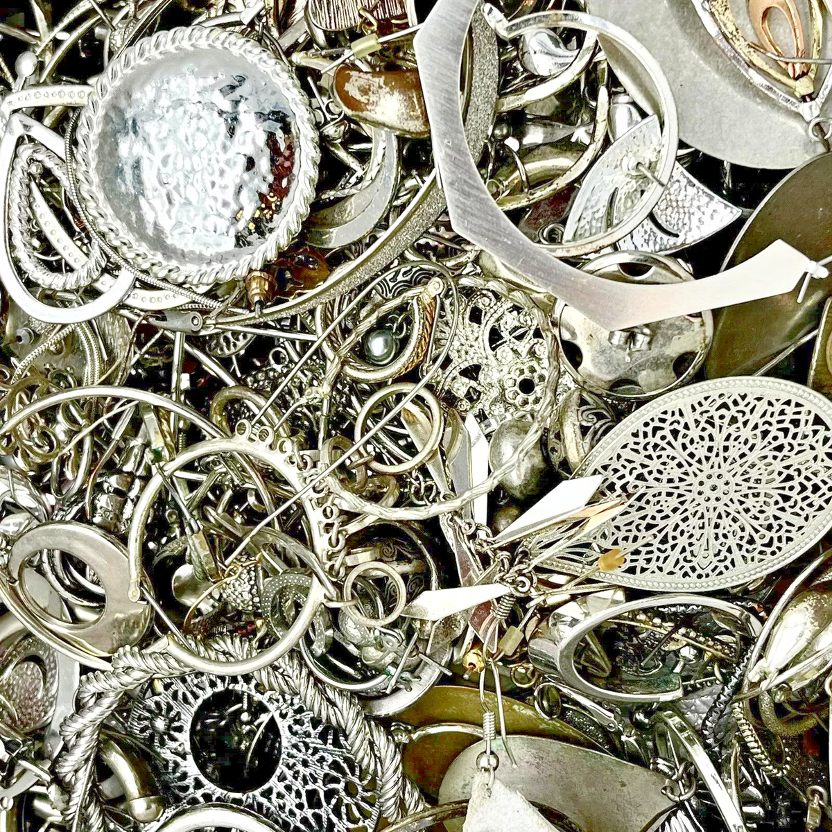 pound Silver Tone Metal Jewelry Lot SCRAP BULK#81
