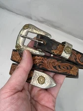 Vintage Nickel Silver Ranger Belt Buckle Keeper End Set 26”  Western Cowgirl