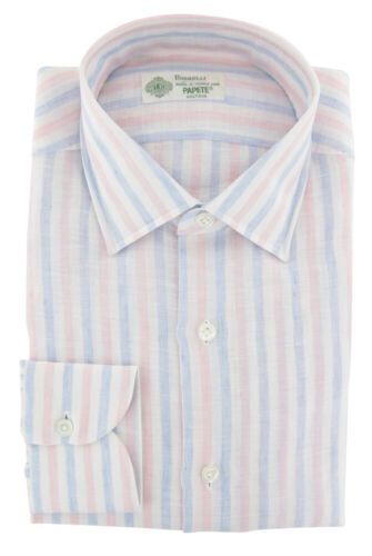 Camisa De Lino A Rayas Rosada Luigi Borrelli - Slim - 15.75/40 - (ZW)