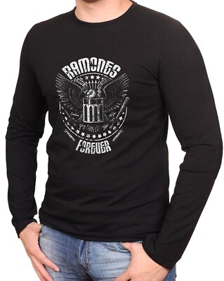 Ramones Rock Music Logo Schwarze T-Shirt Langarmshirts  -1081 -LA