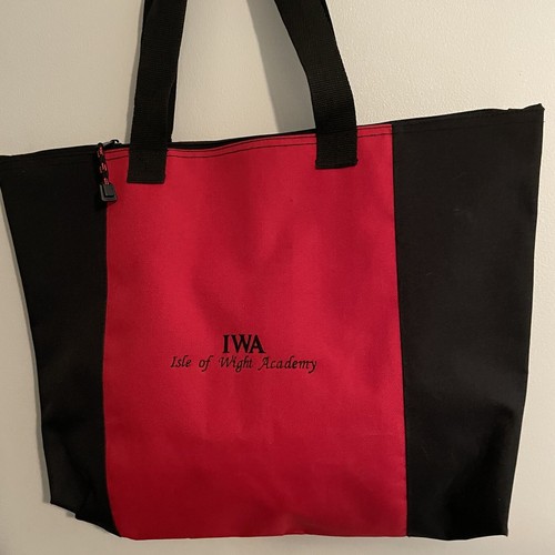 Womens Deluxe Cotton Canvas Tote Bag Zippered in Black & Red 15x15 - 第 1/5 張圖片
