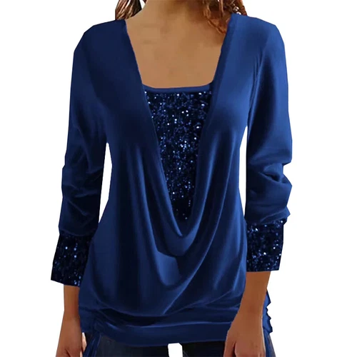 Womens Summer Tunic Tops Ladies Long Sleeve Sequins Shirts Blouse - Bild 11 von 19