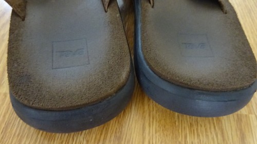 Men's Teva VOYA Slide Slip-On Brown Leather Upper & Rubber Sole Sandals US 10 43 - Imagen 4 de 5