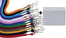 Lot of 100 VINYL ID CARD HOLDERS + NECK STRAP ID STRAP LANYARDS
