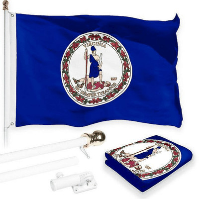 Combo Pack: 6 Feet Tangle Free Spinning Flagpole (White) Virginia VA State