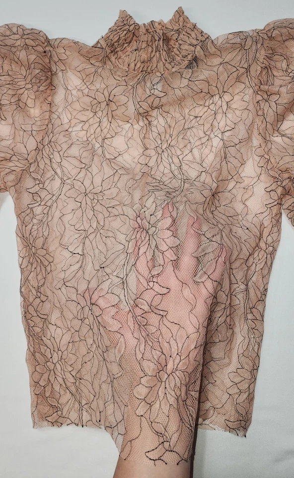 Forever 21 цветочный кружева фея верхний длинным рукавом высоты шеи S женская блузка розовый - Изображение 3 из 4