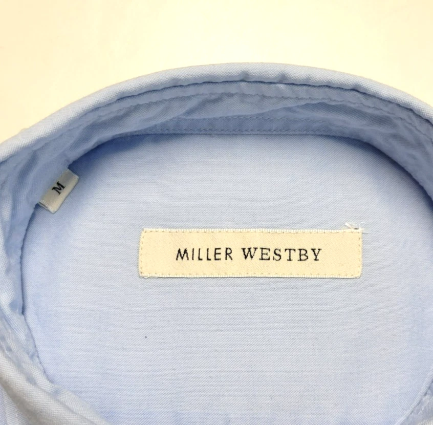 $189 Nueva Camisa MILLER WESTBY Botón Frontal Tejida Hombres MEDIANA M Azul 100% Algodón Foto 3 de 4