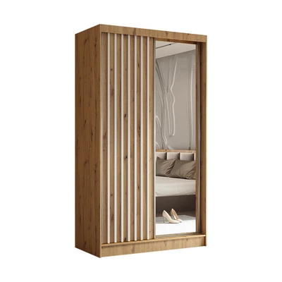 Armoire Erika 120 cm, avec lamelles, avec ou sans miroir, 2 portes coulissantes - Photo 1/4