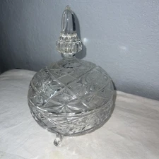VTG 3 Pedestal Cut Glass Covered Candy Dish
