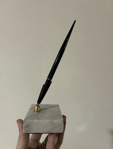 Vintage Sheaffer Desk Ballpoint Pen Set With White Marble Base White Dot